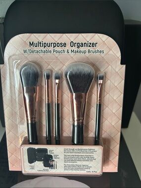 Multipurpose Organizer with Detachable Pouch & Rose Gold Makeup Brushes